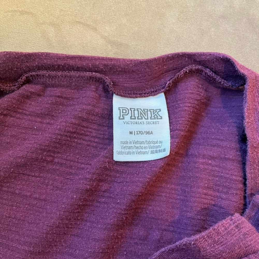 PINK Victoria's Secret Burgundy Tee with Silver Rhinestone Accents - Picture 2 of 6